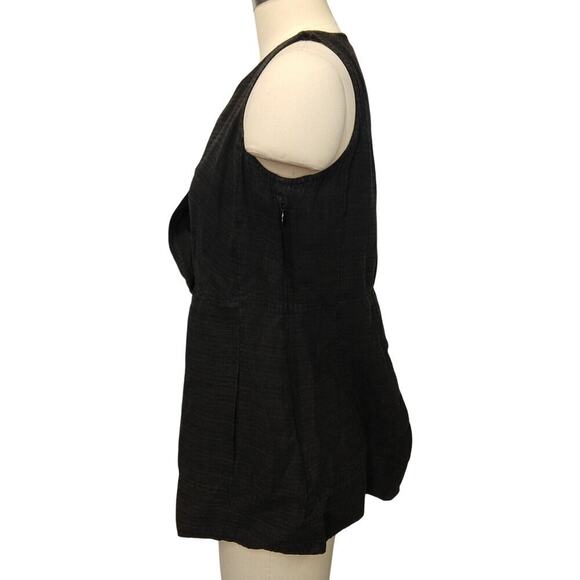 Eileen Fisher Black Sleeveless Faux Wrap Top Size S Linen Blend Textured Pockets - Picture 4 of 7
